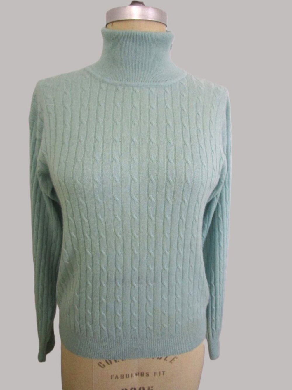 M Aqua Blue CASHMERE Cable Pullover Knit Sweater Turtleneck